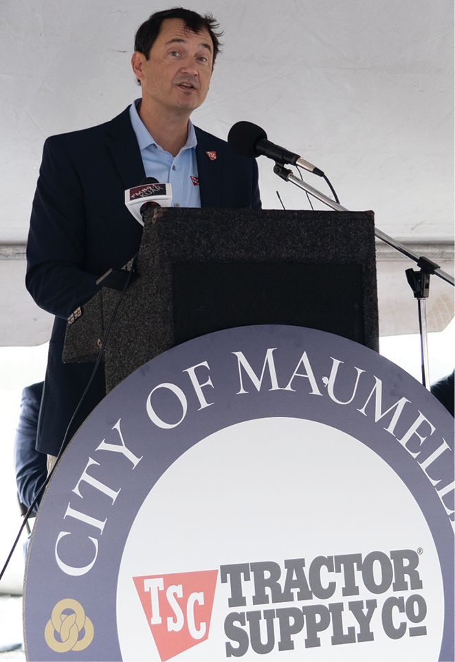 Tractor Supply CEO Hal Lawton at the groundbreaking for the company’s new distribution center in Maumelle.