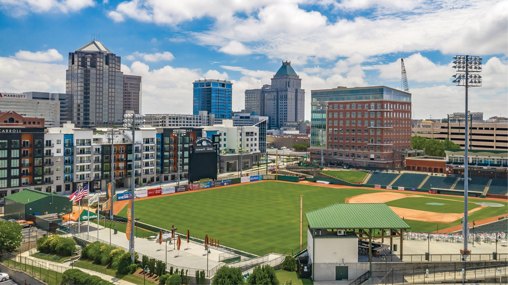 The Greensboro Grasshoppers play at First National Bank Field in the heart of the city.
