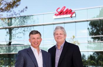 Daniel Ryan (left), principal of Veralliance Properties, and Tom Bumol, Ph.D., vice president of biotechnology discovery research and head of the new Lilly Biotechnology Center-San Diego.