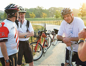 U.S. Transportation Secretary Ray LaHood gathers with other U.S. DOT commuters on the grounds of the Washington Monument on Bike to Work Day, June 6, 2011. The U.S. DOT has helped raise the bike-friendly profile through such measures as funding for Capital Bikeshare, a program that makes more than 1,100 bikes available to its members at 110 stations throughout D.C. and Arlington.