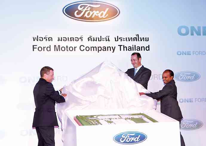 Ford Motor Company executives (from left) Joe Hinrichs, president, Asia Pacific and Africa; Peter Fleet, president, Ford ASEAN; and Raj Nair, vice president, operations, Asia Pacific and Africa, announced in June 2010 a $450-million investment in a new passenger vehicle manufacturing plant in Rayong, Thailand, scheduled for completion in 2012.