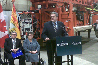 Miramichi-based Sunny Corner Enterprises Inc. will increase its fabrication capabilities in New Brunswick with the support of a combined investment of more than $2 million by the federal and provincial governments. From left: Public Safety Minister and Solicitor General Robert Trevors; Miramichi MP Tilly O'Neill-Gordon; and Premier David Alward.