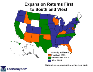Click to see the Economy.com snapshot of which U.S. cities will make a comeback, when they will do so and why