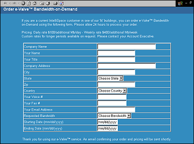 Order eValve screen