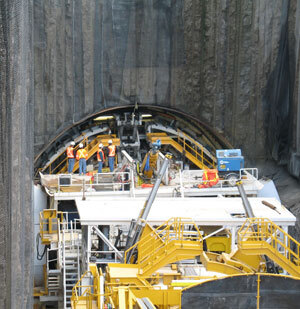 Only Big Becky's cutterhead had disappeared into the rock in this photo taken in September 2006, the month tunneling began.