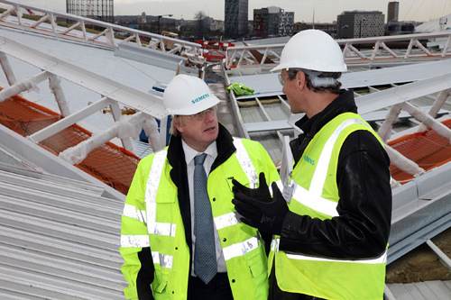 London Mayor Boris Johnson (left) visits The Crystal in Royal Victoria Docks with Roland Busch, CEO, Infrastructure & Cities Center, Siemens AG.