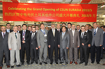 Company and government officials celebrate CSUN’s groundbreaking for a new solar cell and module factory in Istanbul-Tuzla Free Trade Zone.