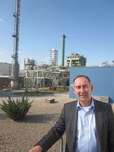 Andreas Dietrich, head of tonnage account management for the north, east and south of Germany for Linde Group's gas division, stands near a small part of the company’s massive complex in Leuna, Saxony-Anhalt.