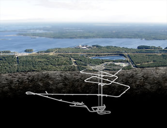 A photo-rendering conveys the position and scale of Onkala's tunnel and shaft system.